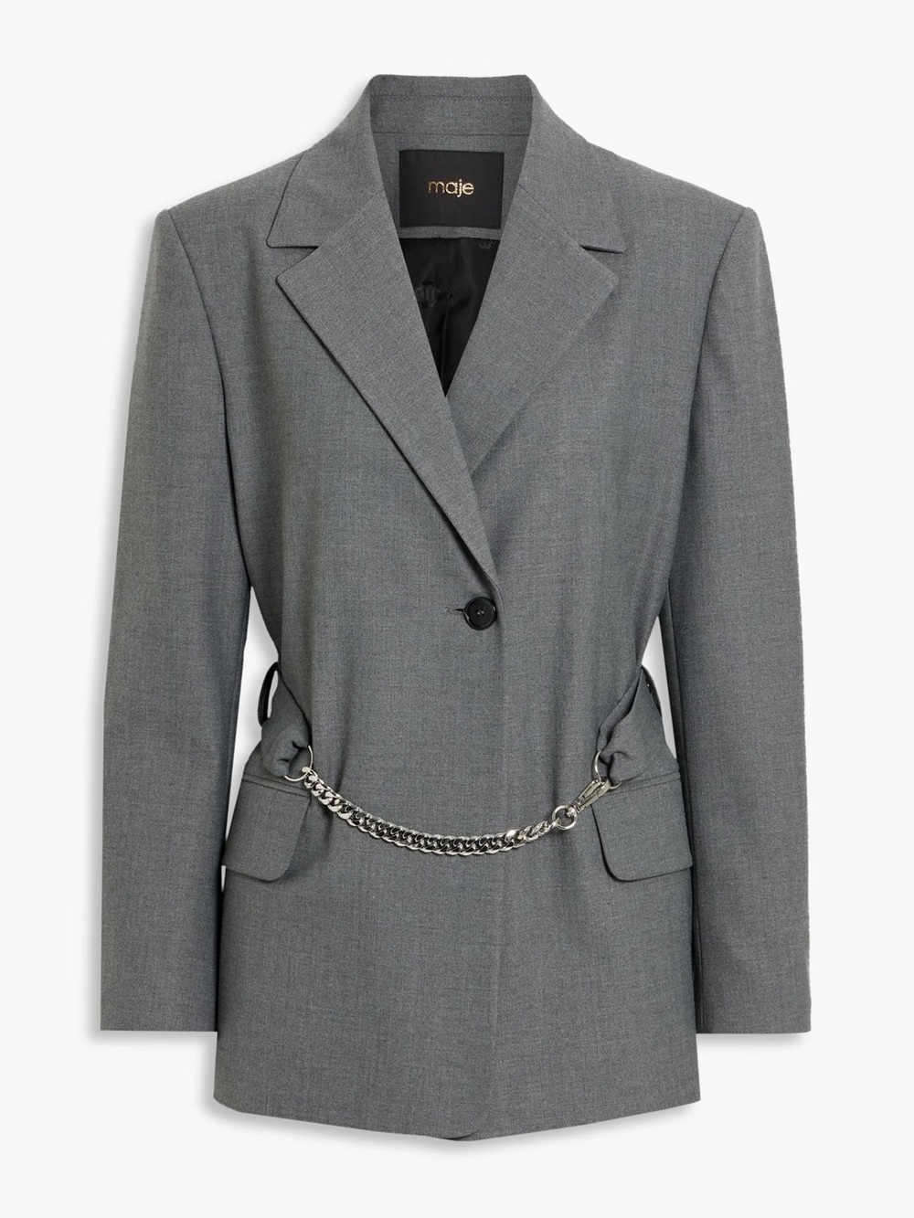 NWT Maje Villanette Chain Belt Blazer Grey Wool Blend Jacket Size 36 US S